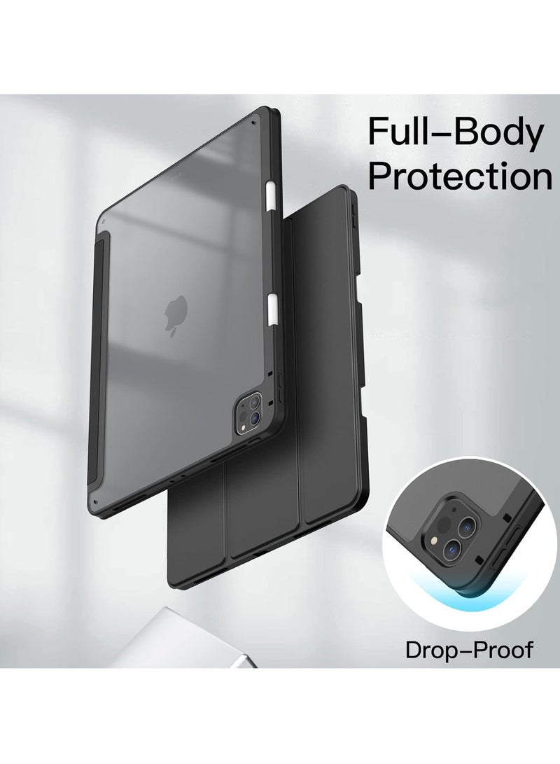 DUSALA Case for iPad Pro 12.9-Inch (2022/2021/2020/2018) with Pencil Holder, Slim Stand Protective Cover with Clear Transparent Back Shell for iPad Pro 12.9 inch Tablet, Support Auto Wake/Sleep, (Black) - Image 4