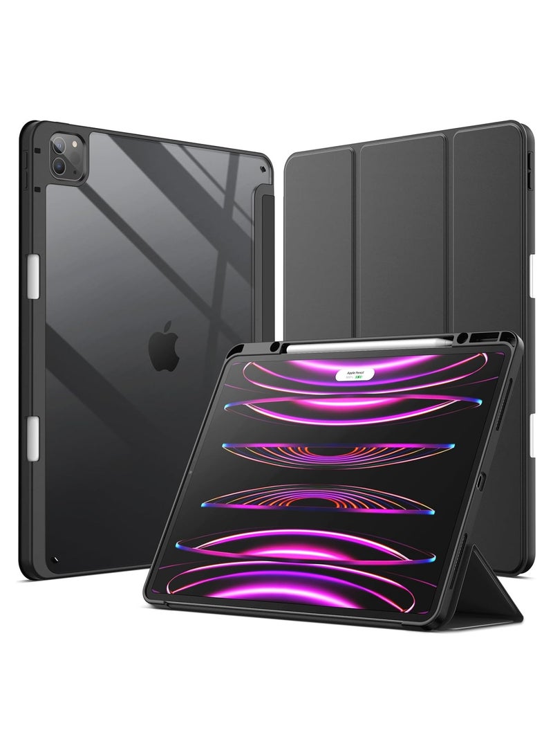 DUSALA Case for iPad Pro 12.9-Inch (2022/2021/2020/2018) with Pencil Holder, Slim Stand Protective Cover with Clear Transparent Back Shell for iPad Pro 12.9 inch Tablet, Support Auto Wake/Sleep, (Black) - Image 1