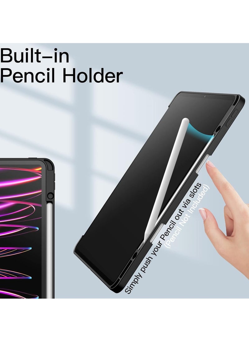 DUSALA Case for iPad Pro 12.9-Inch (2022/2021/2020/2018) with Pencil Holder, Slim Stand Protective Cover with Clear Transparent Back Shell for iPad Pro 12.9 inch Tablet, Support Auto Wake/Sleep, (Black) - Image 5