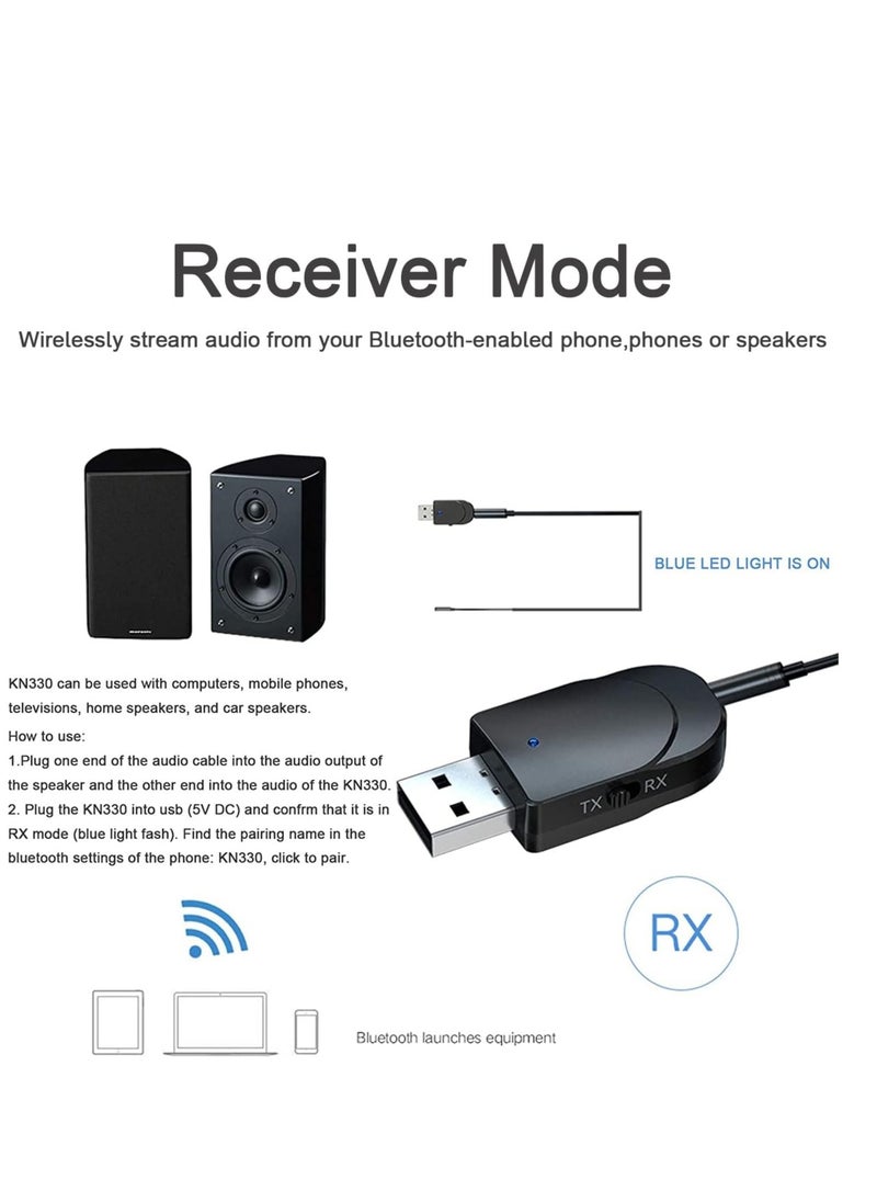 SYOSI - Bluetooth 5.0 Adapter, Aux to Bluetooth Converter, Usb to Bluetooth Receiver, Plug and Play Bluetooth, Bluetooth Transmitter Receiver, Bluetooth Audio Connectivity, USB Audio Receiver, for Pc/Tv/Car - Image 1