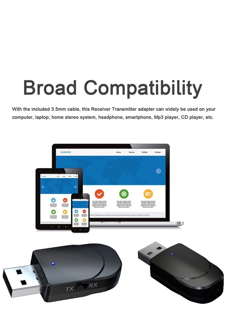 SYOSI - Bluetooth 5.0 Adapter, Aux to Bluetooth Converter, Usb to Bluetooth Receiver, Plug and Play Bluetooth, Bluetooth Transmitter Receiver, Bluetooth Audio Connectivity, USB Audio Receiver, for Pc/Tv/Car - Image 1