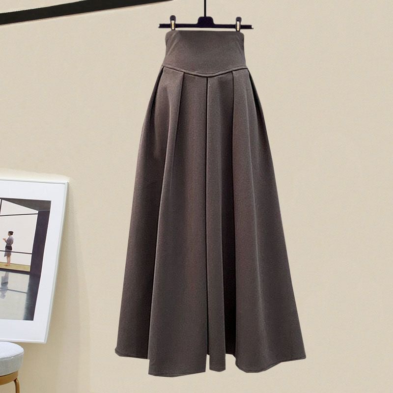 Spring Outfit Complete Set for Women 2024 New Knitted Sweater Cardigan Jacket with Skirt Slimming Two-Piece Set Brown skirt [single piece]