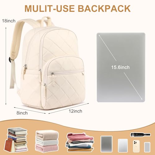 ZUBOND Backpack for Women, Quilted Puffer Casual Daypack, College School Backpack for Girls, Water-Resistant Bookbag for 15.6 Inch Laptop - Image 5
