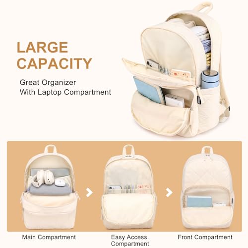 ZUBOND Backpack for Women, Quilted Puffer Casual Daypack, College School Backpack for Girls, Water-Resistant Bookbag for 15.6 Inch Laptop - Image 3