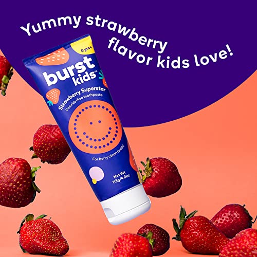 BURST Fluoride Free Strawberry Kids Toothpaste (4oz) | Great Tasting | Dye Free for Baby & Toddler Age 0+ | with Nano Hydroxyapatite - Image 2