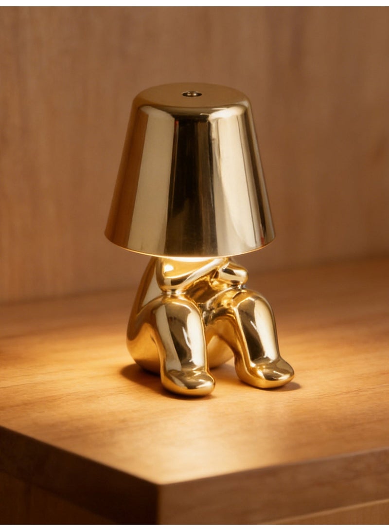 Little Golden Man Night Light, Cordless LED Table Lamp with Touch Sensor, 3-Level Dimming  Rechargeable Battery, Creative Decorative Desk Light for Home Office, Bedroom, Living Room, Unique Gift for Friends - Image 1