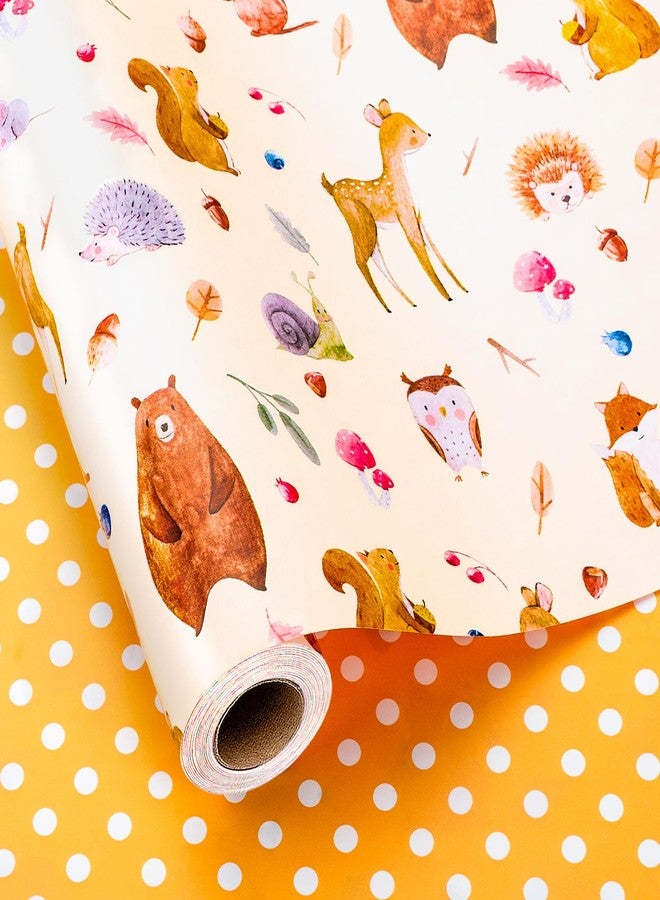 MAYPLUSS Baby Shower Wrapping Paper Neutral, Woodland Animal Wrapping Paper, Vintage Cream Squirrel, Deer, Bear & Branches Theme Kids Gift Wrap Paper for Birthday, Party (17Inch x 33Feet) - Image 1