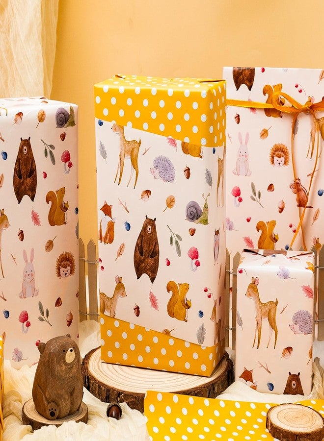 MAYPLUSS Baby Shower Wrapping Paper Neutral, Woodland Animal Wrapping Paper, Vintage Cream Squirrel, Deer, Bear & Branches Theme Kids Gift Wrap Paper for Birthday, Party (17Inch x 33Feet) - Image 4