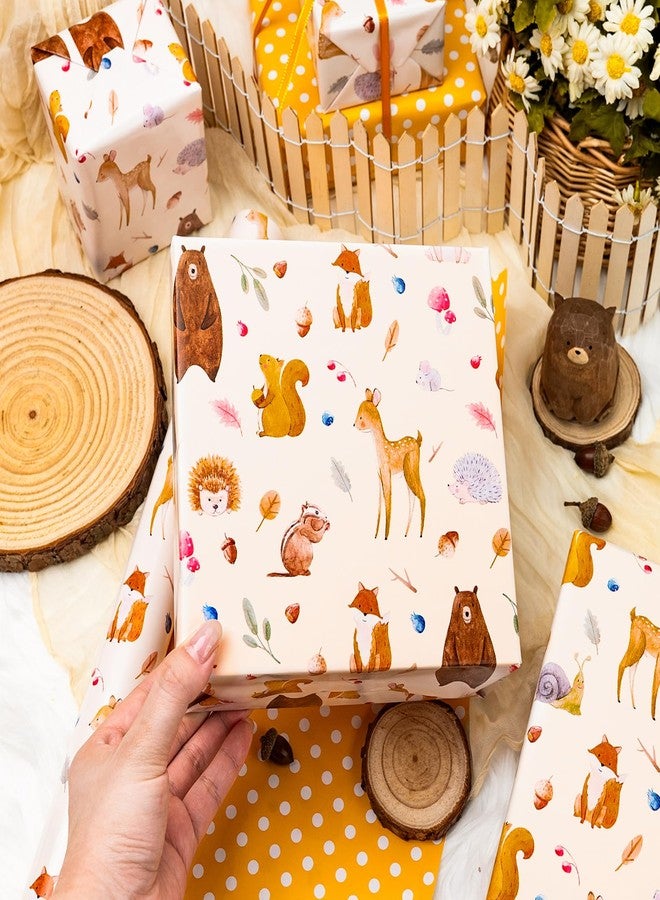 MAYPLUSS Baby Shower Wrapping Paper Neutral, Woodland Animal Wrapping Paper, Vintage Cream Squirrel, Deer, Bear & Branches Theme Kids Gift Wrap Paper for Birthday, Party (17Inch x 33Feet) - Image 5