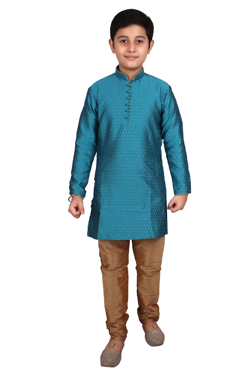 Pro-Ethic Style Developer Kids Silk Printed Ethnic Wear Kurta and Pyjama Set (15-16 Years, Firozee) - Image 1
