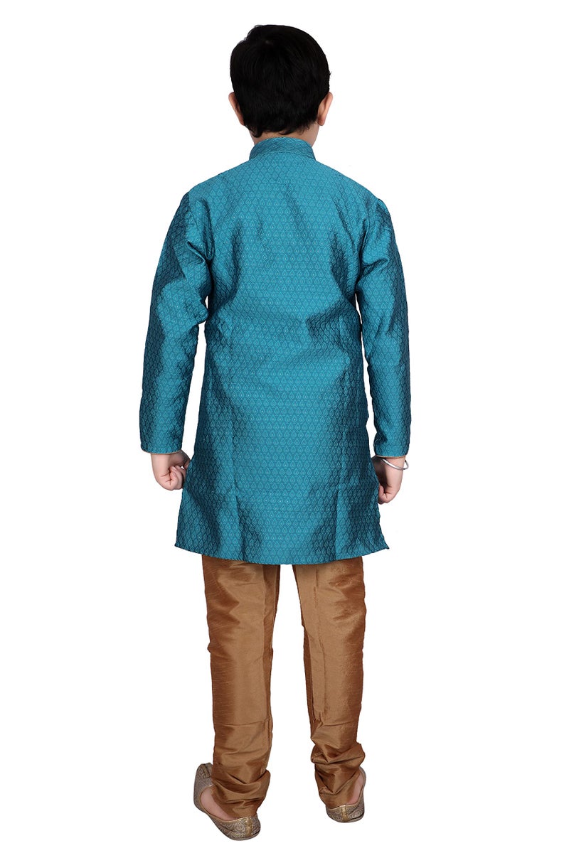 Pro-Ethic Style Developer Kids Silk Printed Ethnic Wear Kurta and Pyjama Set (15-16 Years, Firozee) - Image 2