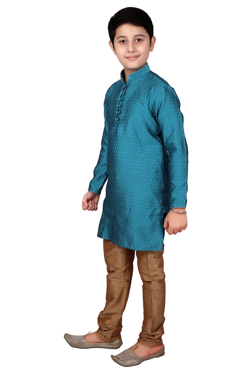 Pro-Ethic Style Developer Kids Silk Printed Ethnic Wear Kurta and Pyjama Set (15-16 Years, Firozee) - Image 4
