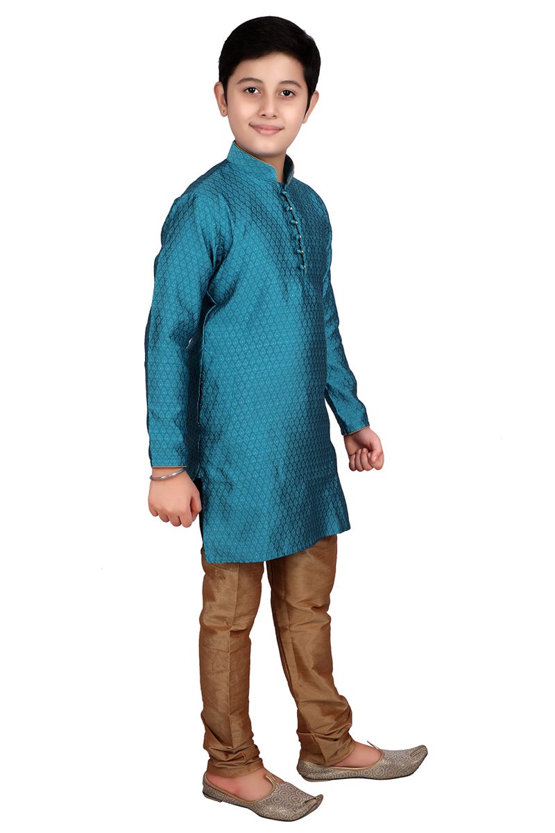 Pro-Ethic Style Developer Kids Silk Printed Ethnic Wear Kurta and Pyjama Set (15-16 Years, Firozee) - Image 3