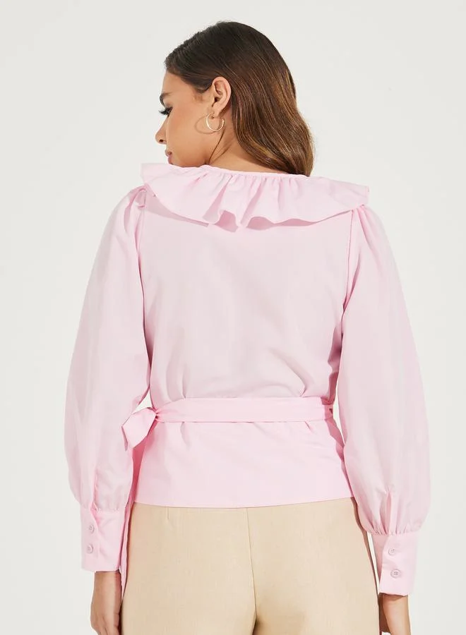 Styli Ruffled Wrap Top with Tie-Up Detail