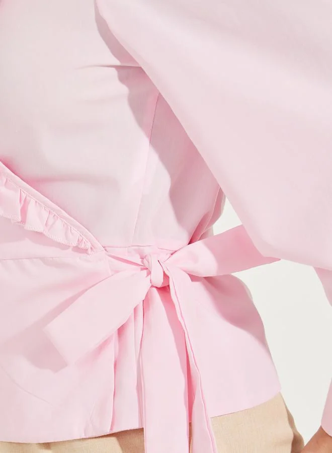 Styli Ruffled Wrap Top with Tie-Up Detail