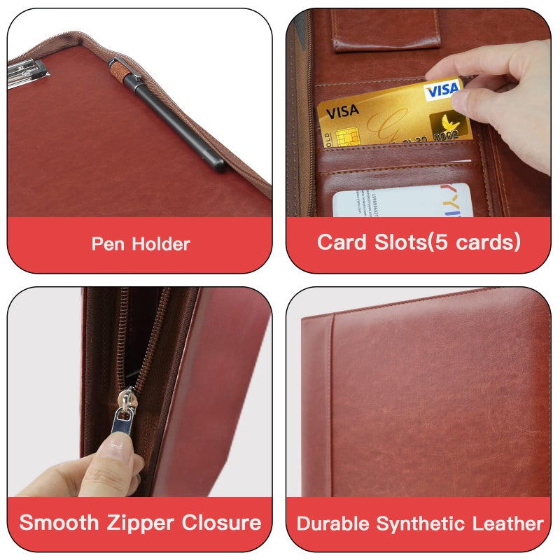 WRIYES Zippered Portfolio Organizer, WRIYES Leather Padfolio with 3 Ring Binder, Professional Business Binder, Organizer for IPad/Document, Phone & Business Cards, Office Gifts for Men or Women (Brown) - Image 5