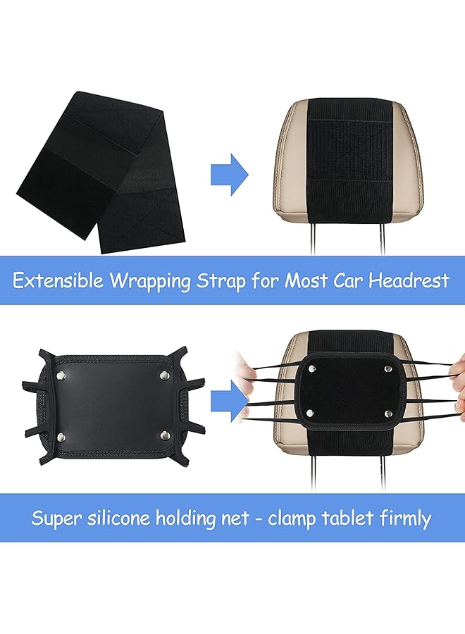 SYOSI Car Headrest Mount Holder, Car Tablet Holder Back Seat, Anti-Slip And Silicone Strap Holder, Net Universal Tablets Mount, Fits All, For Kids 360 Adjustable Tablets Holder - Image 4