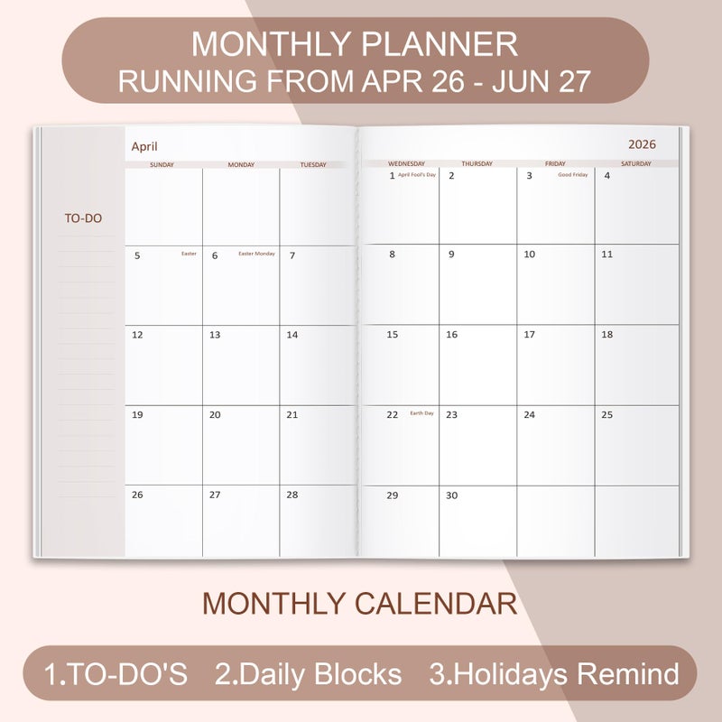 Getvow 2026-2027 Monthly Planner - 15 Months Calendar from April 2026 - June 2027, Monthly Planner 2026-2027 Easy to Organize Your Daily Life, 7" x 10", Gold Leaf - Image 2