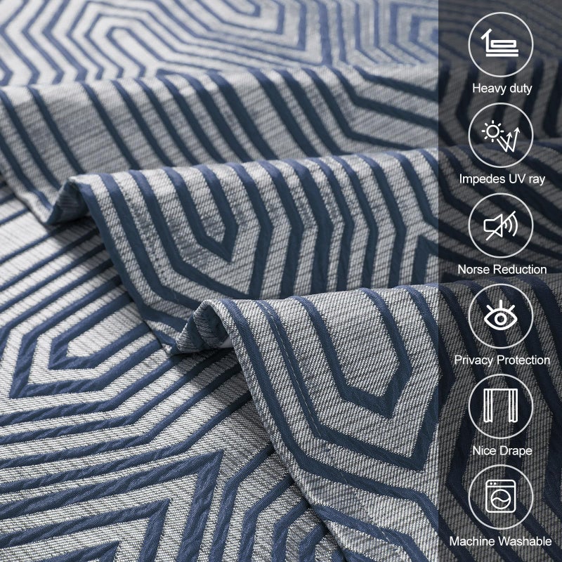 Drapexpert Indigo Blue and Silvery 100% Blackout Jacquard Geometric Pattern Curtains,52 Inch Wide 96 Inch Length 2 Panels, Thermal Insulated Noise Reducing Anti-Rust Grommet Drapes for Bedroom Living Room - Image 5