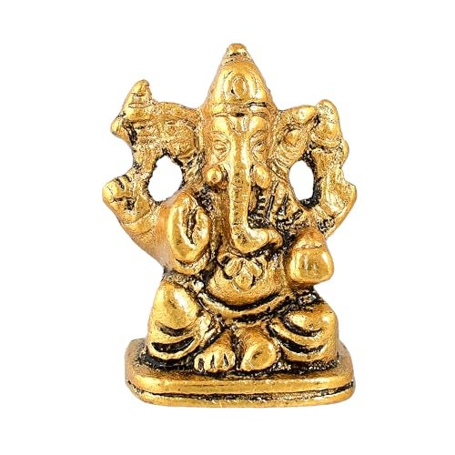 CraftVatika Metal Ganesh Idol for Diwali Decoration Item - Ganesha for Car Dashboard Small Ganpati Statue Figurine Murti for Home Office, Tabledesk Diwali Gift Items (Golden 4.5 CM Height) (Set of 1) - Image 2