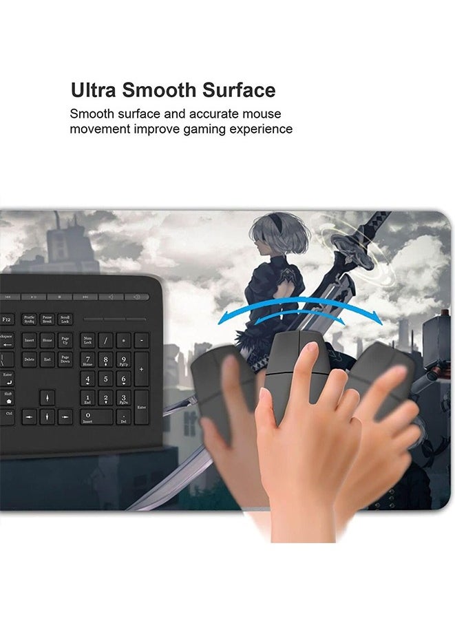 Nier Automata Game Protagonist Collection Mouse Pad, Non-Slip Mousepad, Anime Mouse Pad,HD thermal transfer YoRHa No.2 Type B Large Mouse Pad, Extended Keyboard Mousepad with Non-Slip Base and Stitched Edge(40cm×80cm - 02)