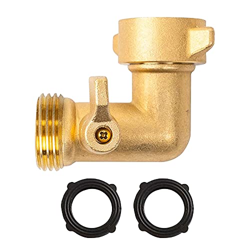 Xiny Tool 90 Degree Garden Hose Adapter with Shut Off Valves, 3/4" Solid Brass Garden Hose Elbow Connector with 4 Extra Pressure Washers, 2 Pack - Image 1