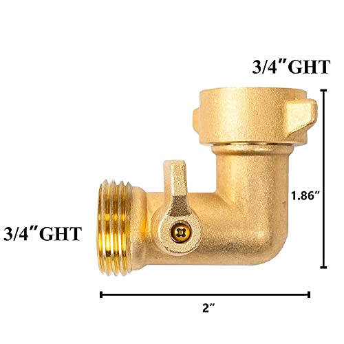 Xiny Tool 90 Degree Garden Hose Adapter with Shut Off Valves, 3/4" Solid Brass Garden Hose Elbow Connector with 4 Extra Pressure Washers, 2 Pack - Image 2