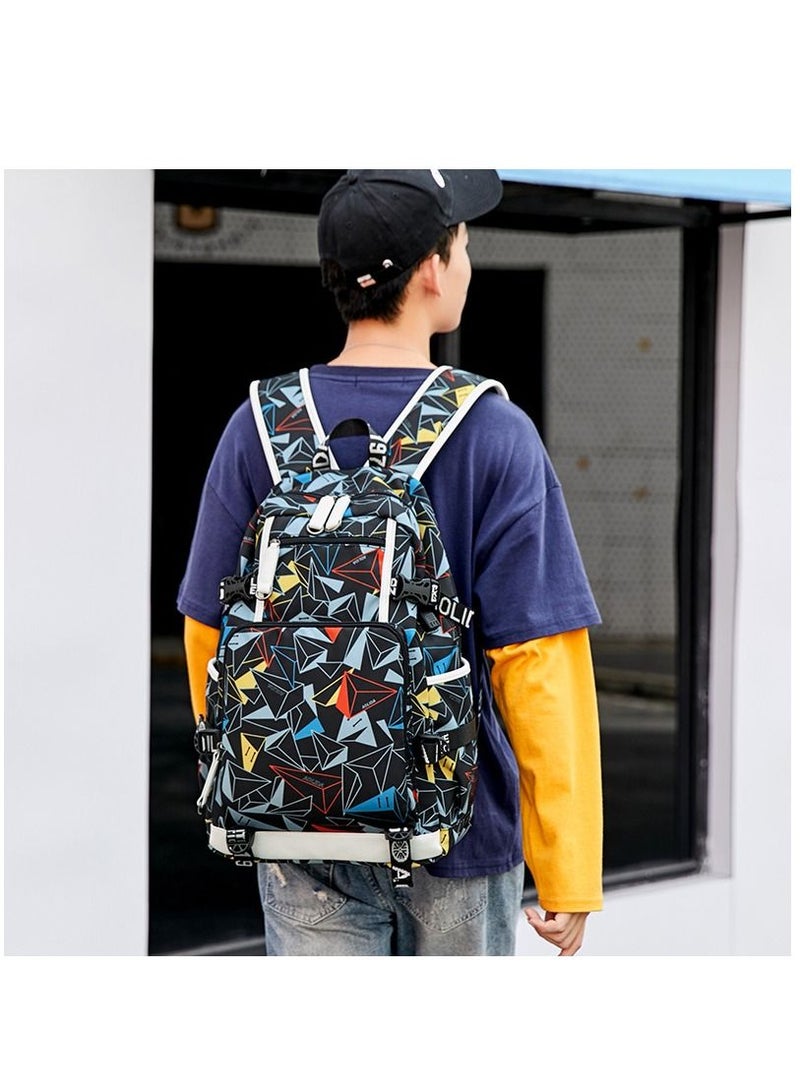 Aolida 1-Piece Men's Korean Version Backpack Minimalist Middle School Student Backpack Heat Transfer Printed Casual Men's Backpack - Image 2