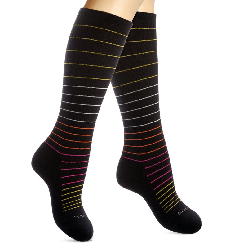 SocksLane Cotton Compression Socks, 15–20 mmHg Graduated Support, Knee-High Medical Compression (Black Stripes M/L) - Image 2