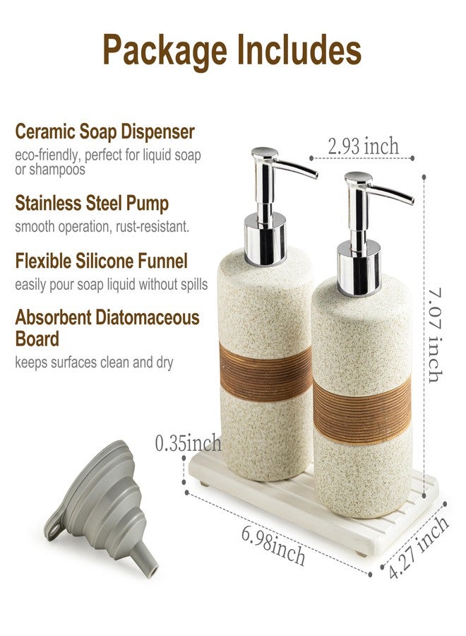Cormomu 2-Pack Ceramic Soap Dispensers Set, Includes Silicone Funnel and Diatomaceous Tray, Hand Soap, Dish Soap, Shampoo and Conditioner Dispenser for Bathroom & Washroom, White - Image 4