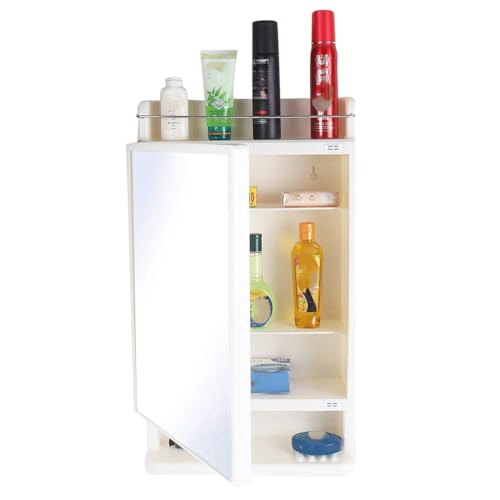 CIPLA PLAST Rich Look Bathroom Cabinet with Mirror | Storage Organiser | Strong Plastic Bathroom Shelves Wall Mounted | Bathroom Accessories| Mirror Cabinet- (Made in India) (Ivory) - Image 1