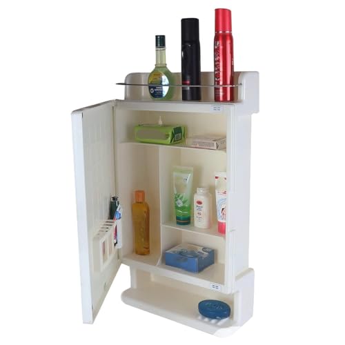 CIPLA PLAST Rich Look Bathroom Cabinet with Mirror | Storage Organiser | Strong Plastic Bathroom Shelves Wall Mounted | Bathroom Accessories| Mirror Cabinet- (Made in India) (Ivory) - Image 3