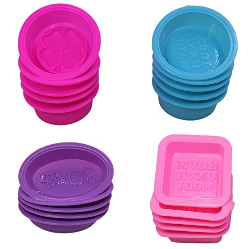 FineGood 20 Pcs Silicone Soap Making Molds Square Round Oval Shaped FineGood Soft Cupcake Muffin Baking Pan for DIY Homemade Craft Food Grade Pink Blue Rose Red Purple - Image 1