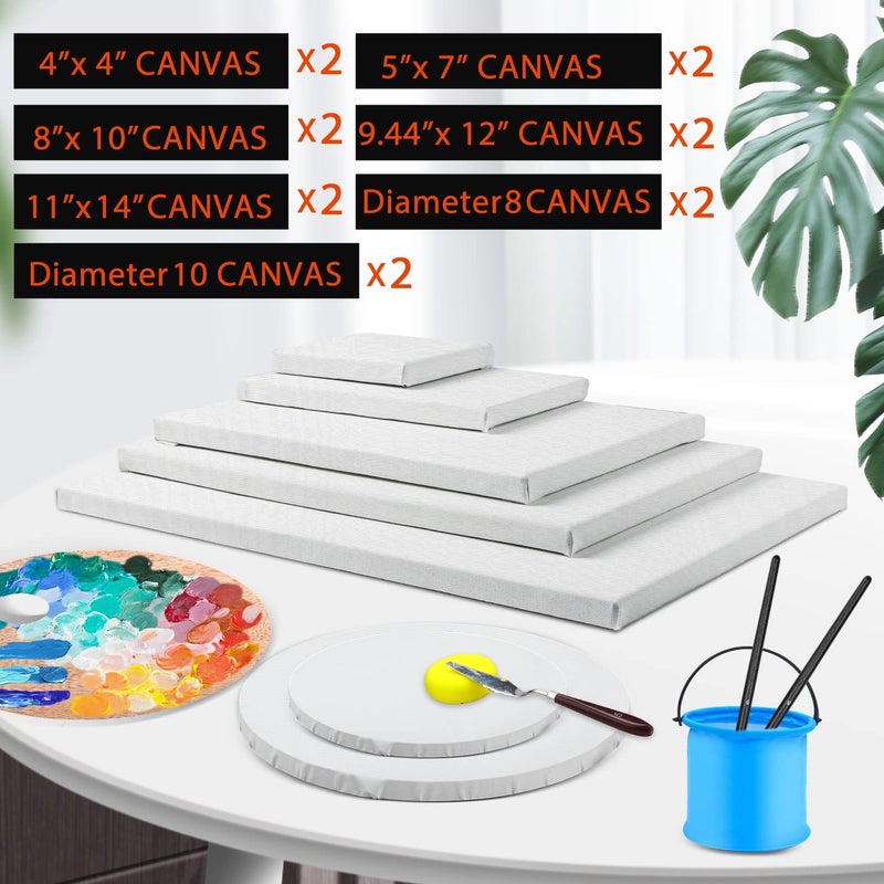 ESRICH 14 Packs Stretched Canvases for Painting, Multi Pack 11x14, 9.44x12, 8x10, 5x7, 4x4, Round Canvas with 8x8,10x10(2 of Each), Blank Primed Canvas, for Oil Paint, Acrylic Paint, for Beginners, Artists. - Image 5
