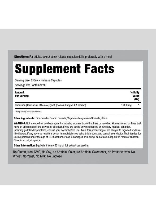 Piping Rock Dandelion Root Capsules 1800Mg  180 Count  Concentrated Extract  Herbal Supplement  Gluten Free Nongmo  - Image 3