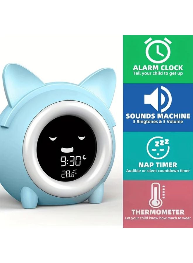 Blue Cartoon Sleep Trainer Clock Night Light Wake Up Alarm Clock USB Powered - Image 5