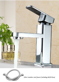 JSDUN High-Quality Silver Stainless Steel Faucet, Splash-Proof Filter Design, Hot and Cold Dual Control, Suitable for Kitchen, Bathroom, Household Single-Hole Basin (Including 60cm Hose)  - Image 2
