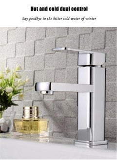 JSDUN High-Quality Silver Stainless Steel Faucet, Splash-Proof Filter Design, Hot and Cold Dual Control, Suitable for Kitchen, Bathroom, Household Single-Hole Basin (Including 60cm Hose)  - Image 3