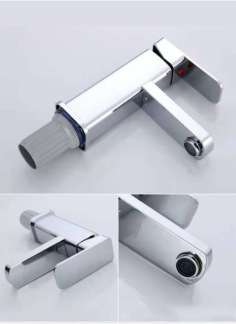 JSDUN High-Quality Silver Stainless Steel Faucet, Splash-Proof Filter Design, Hot and Cold Dual Control, Suitable for Kitchen, Bathroom, Household Single-Hole Basin (Including 60cm Hose)  - Image 4