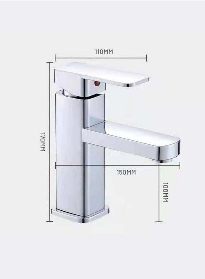 High-Quality Silver Stainless Steel Faucet, Splash-Proof Filter Design, Hot and Cold Dual Control, Suitable for Kitchen, Bathroom, Household Single-Hole Basin (Including 60cm Hose)