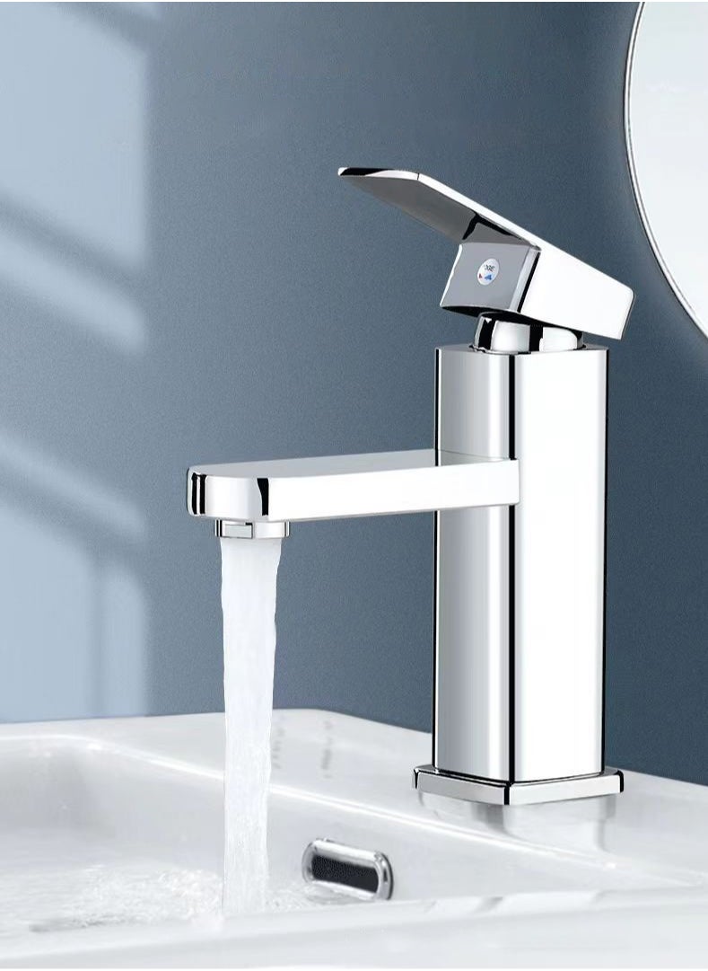 JSDUN High-Quality Silver Stainless Steel Faucet, Splash-Proof Filter Design, Hot and Cold Dual Control, Suitable for Kitchen, Bathroom, Household Single-Hole Basin (Including 60cm Hose)  - Image 1