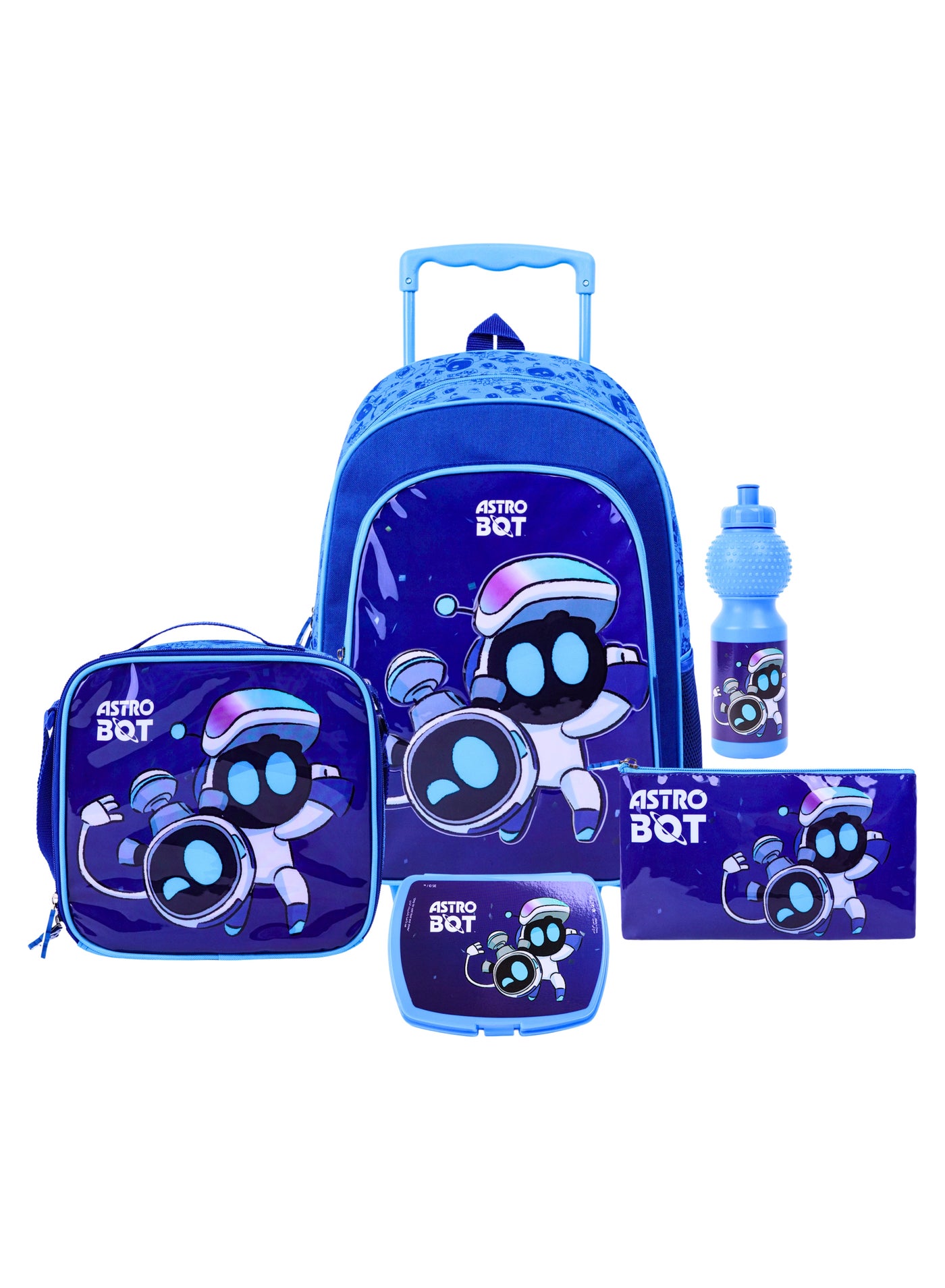 Sony Playstation Astros Playroom 5In1 Trolley Box Set 18" I Trolley I Lunch Bag I Water Bottle I Pencil Case I Lunch Box I Packaging