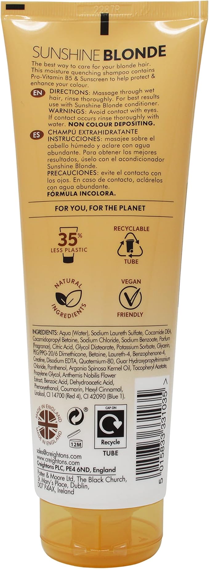 Creightons Sunshine Blonde Extra Moisturising Shampoo 250ml With argan chamomile Rehydrates brightens enhances natural colour treated blondes - Image 2