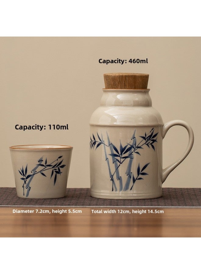 Ceramic Small Thermos Household Carry-on Vintage Cold Water Bottle To Make Tea Office Stuffy Teapot Creative Water Cup Mug-color:Bamboo Water Kettle + Tea Cup-capacity:About 460ml - Image 1
