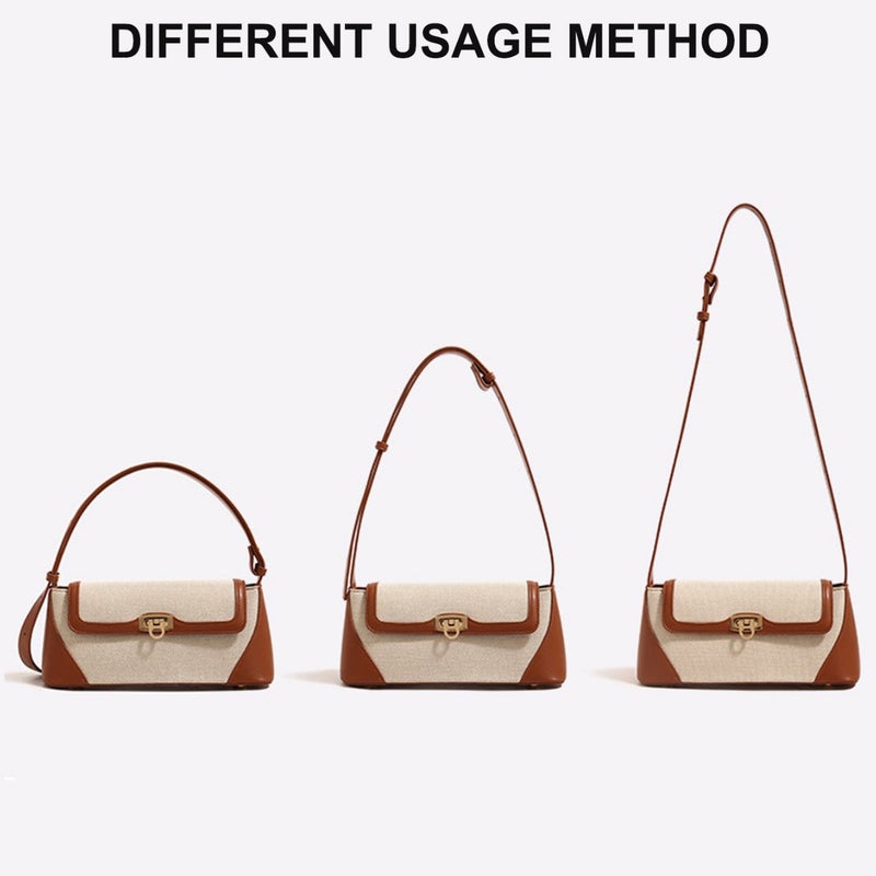 Style Bag For Women, Versatile Retro Shoulder Crossbody Bag, Light Luxury Niche French Underarm Bag, Baguette Bag With Contrasting Colors - Image 3