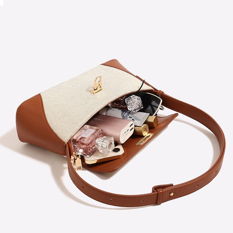 Style Bag For Women, Versatile Retro Shoulder Crossbody Bag, Light Luxury Niche French Underarm Bag, Baguette Bag With Contrasting Colors - Image 4