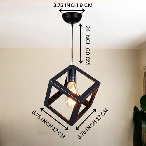 GreyWings Modern Cube Hanging Pendant Light for Ceiling – Black Metal, Antique Décor, Made in India, E-27 Holder (Bulb is not Included) Pack of 1 - Image 3