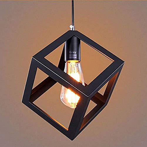 GreyWings Modern Cube Hanging Pendant Light for Ceiling – Black Metal, Antique Décor, Made in India, E-27 Holder (Bulb is not Included) Pack of 1 - Image 1