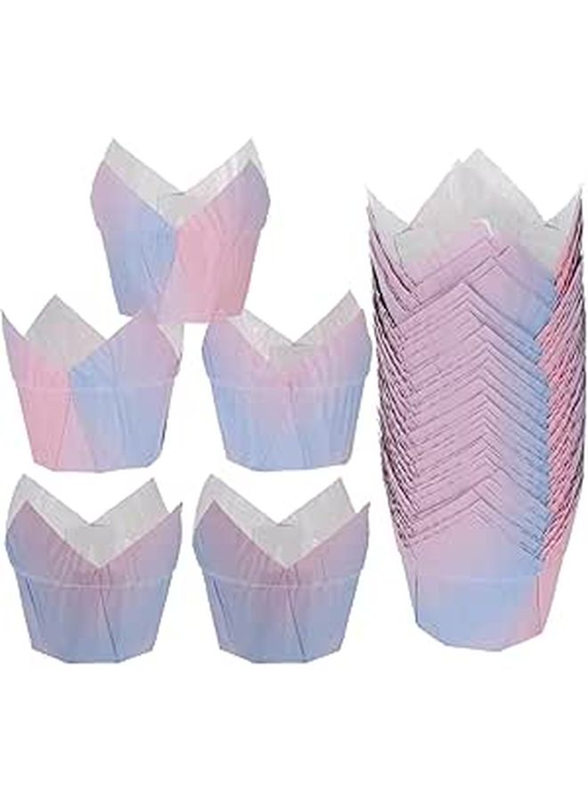 Gradient Color Tulip Baking Cups Coated Paper Muffin Liners 100pcs Pack - Image 1