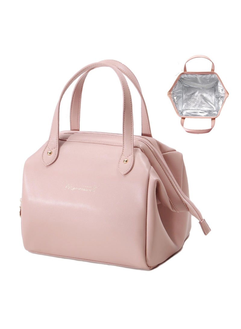 Excefore حقيبة غداء نسائية، حقيبة غداء معزولة، حقيبة غداء، حقيبة غداء من جلد البولي يوريثان مقاومة للماء محمولة صغيرة بسيطة حقيبة غداء للنساء للعمل أو النزهة أو السفر (وردي) - Image 2